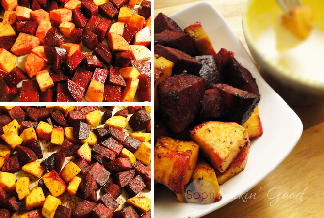 Roasted Beets & Sweet Potatoes with Tahini